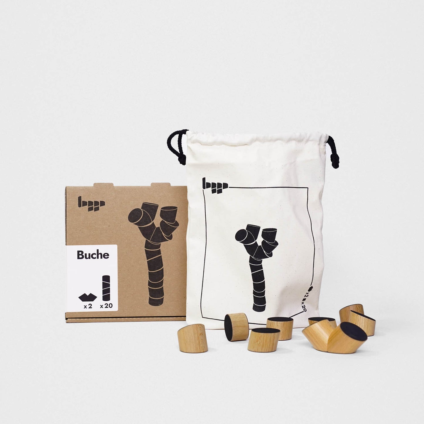 Holzkarton und Baumwollbeutel Loggo Verpackung Buche