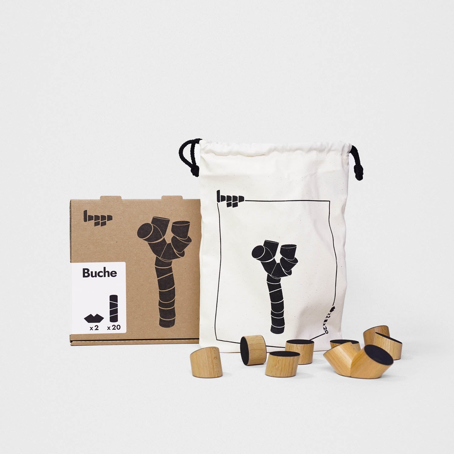 Holzkarton und Baumwollbeutel Loggo Verpackung Buche