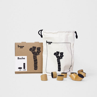 Holzkarton und Baumwollbeutel Loggo Verpackung Buche